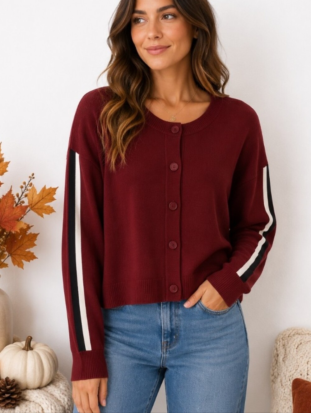 Maeve Wine Colorblock Sleeve Cardigan Size Large NWT | Modern Preppy